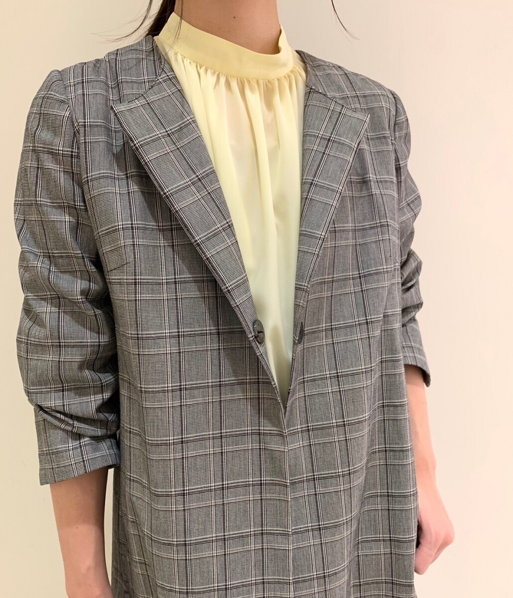 《recommend》ノーカラーグレンチェックコート