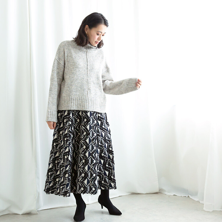 【CLEIO】 スリット入りハイネックルーズニットプルオーバー