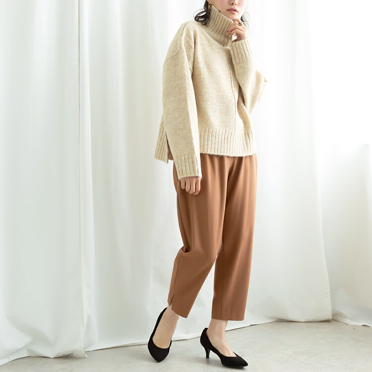 【CLEIO】 スリット入りハイネックルーズニットプルオーバー
