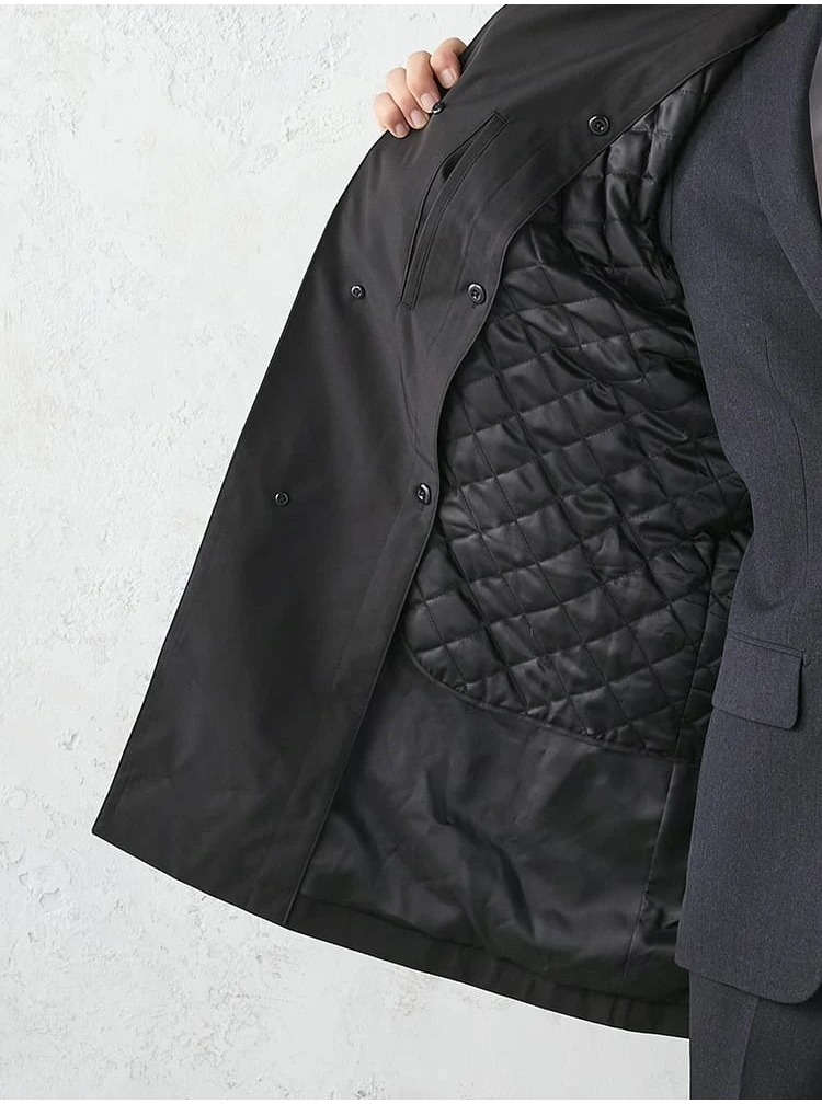 無地ステンカラーコート　脱着ライナー付き　ブラック