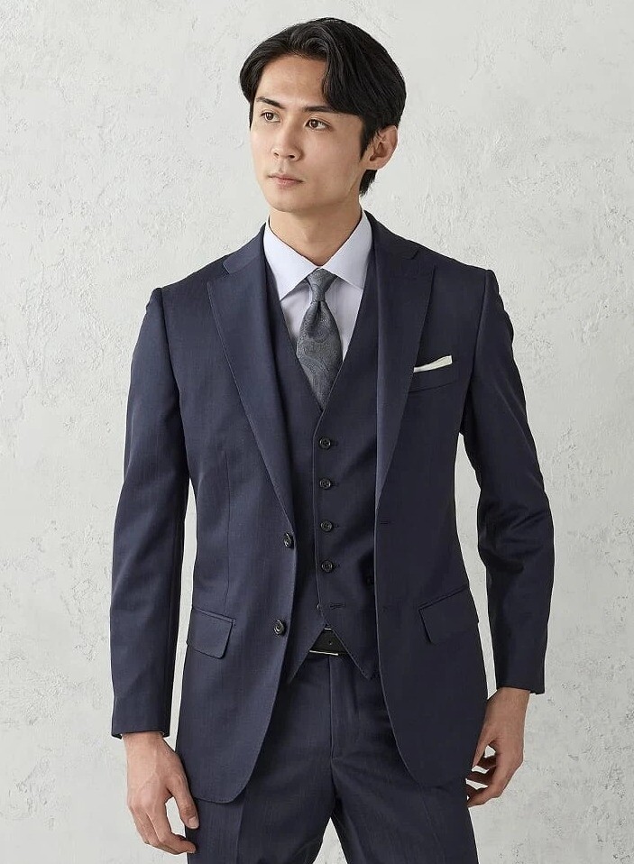 【ベスト付】デニムライク　スリーピーススーツ【クラシコ】ブルー