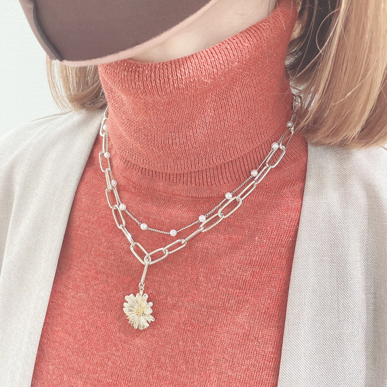 layered flower metal necklace🌼✨