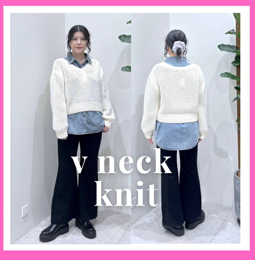 ザックリVネックニットPO