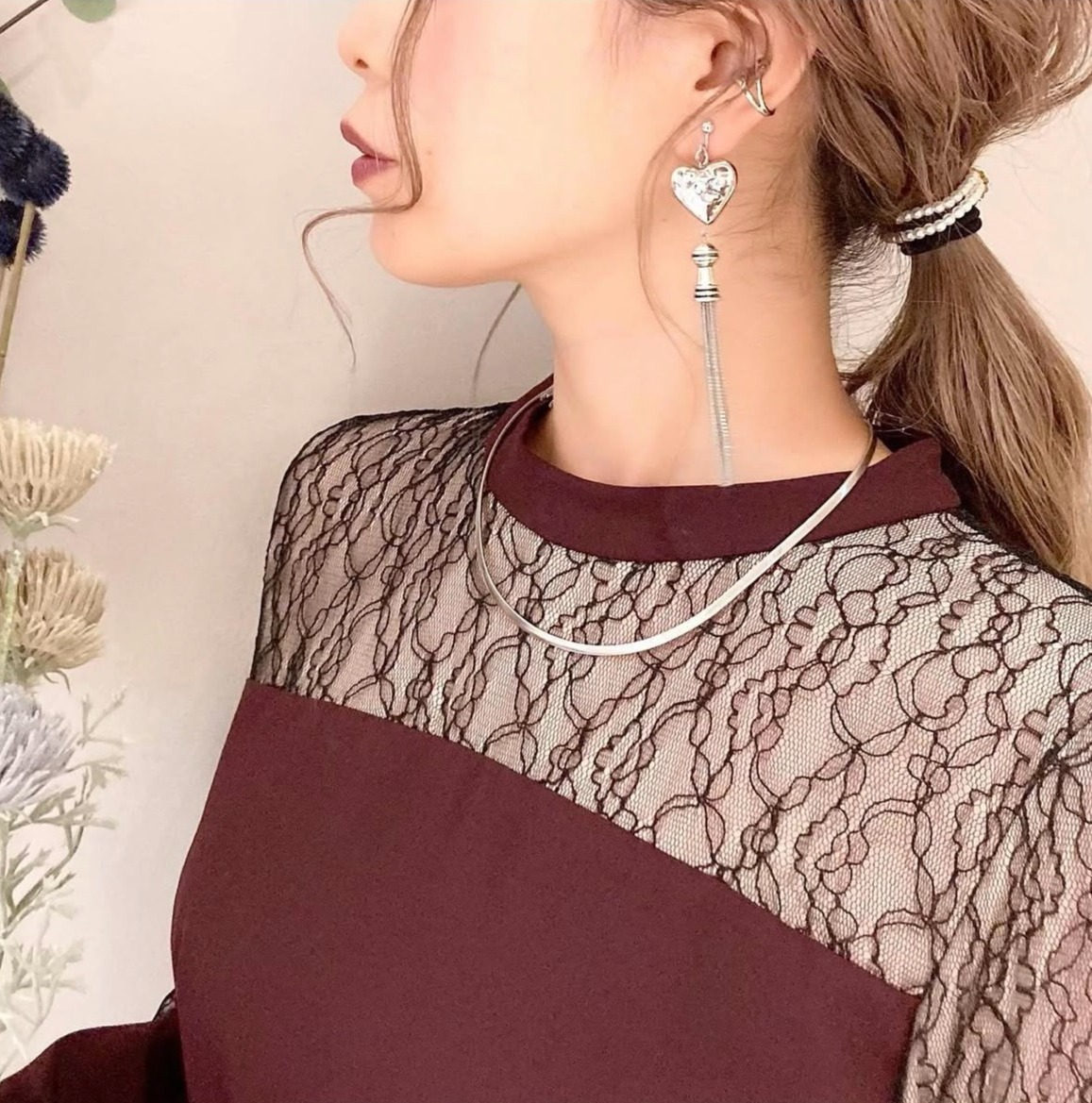 プリーツスカート付レイヤードスリットワンピース