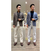 【Tollegno社】サイドアジャスター付きストライプツータックパンツ　