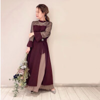 プリーツスカート付レイヤードスリットワンピース