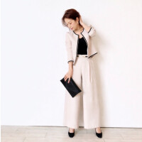 ノーカラーツイードジャケット＆ワイドパンツ セットアップスーツ