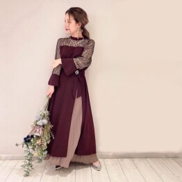 プリーツスカート付レイヤードスリットワンピース