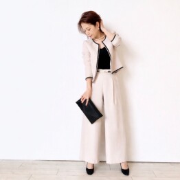 ノーカラーツイードジャケット＆ワイドパンツ セットアップスーツ
