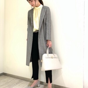 《recommend》ノーカラーグレンチェックコート