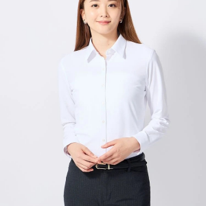 ＜完全ノーアイロン＞アイシャツブラウス　無地　レギュラー　ホワイト