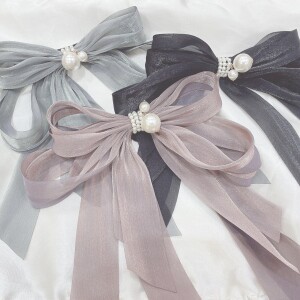 Shiny satin ribbon barrette ･:*+.