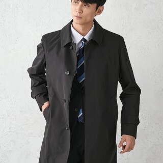 無地ステンカラーコート　脱着ライナー付き　ブラック