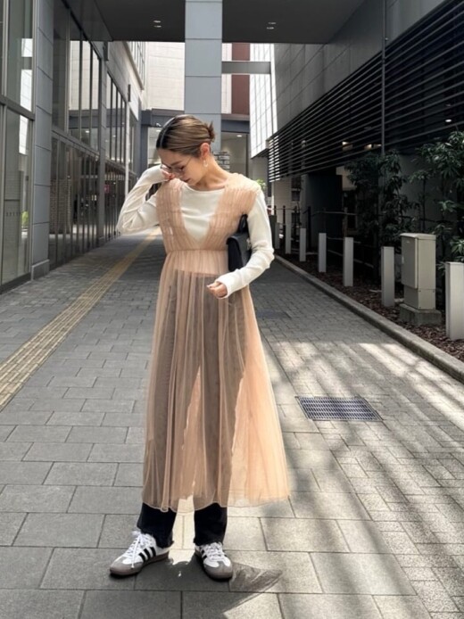 【新作入荷】シャーリングチュール2WAYワンピース