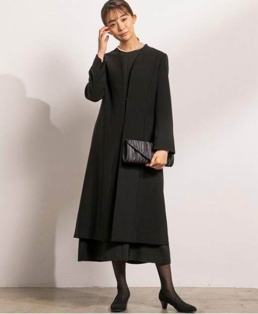 【喪服】ノーカラー ブラックフォーマル レディース ロングジャケット（卒入学式のセレモニーシーンにも使える！）