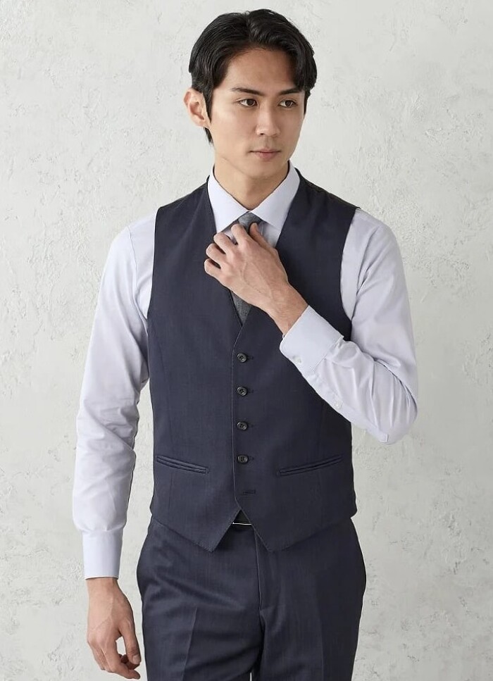 【ベスト付】デニムライク　スリーピーススーツ【クラシコ】ブルー