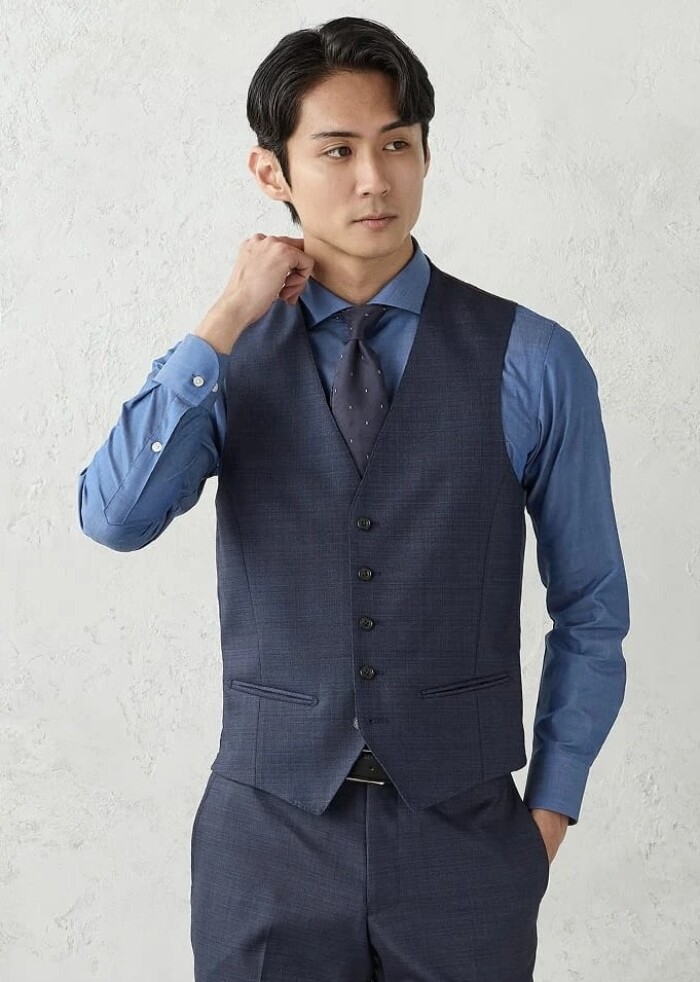 光沢スリーピーススーツ【クラシコ】無地　ブラック/ネイビー