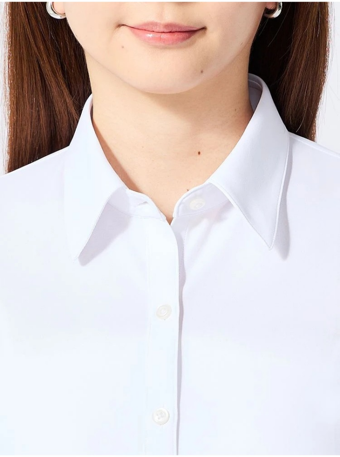 <完全ノーアイロン>アイシャツブラウス 無地 レギュラー ホワイト