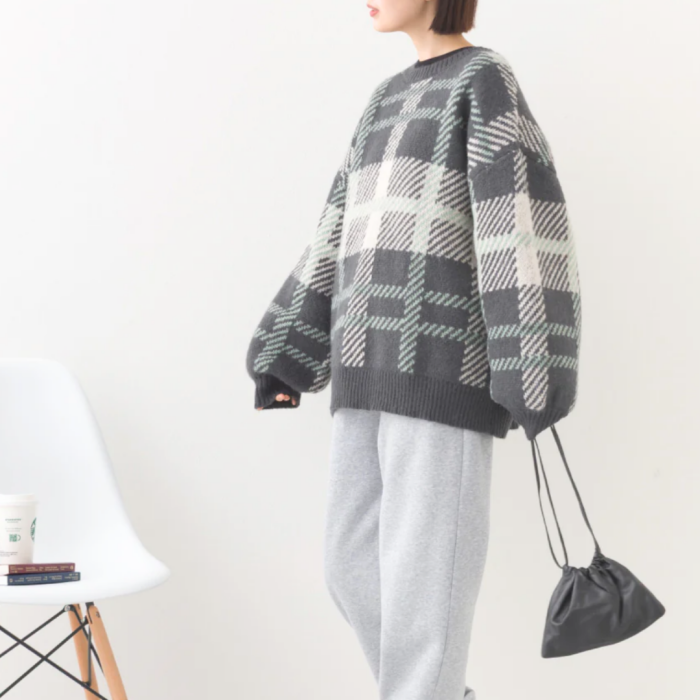 ◆ チェック柄オーバーサイズニット ◆