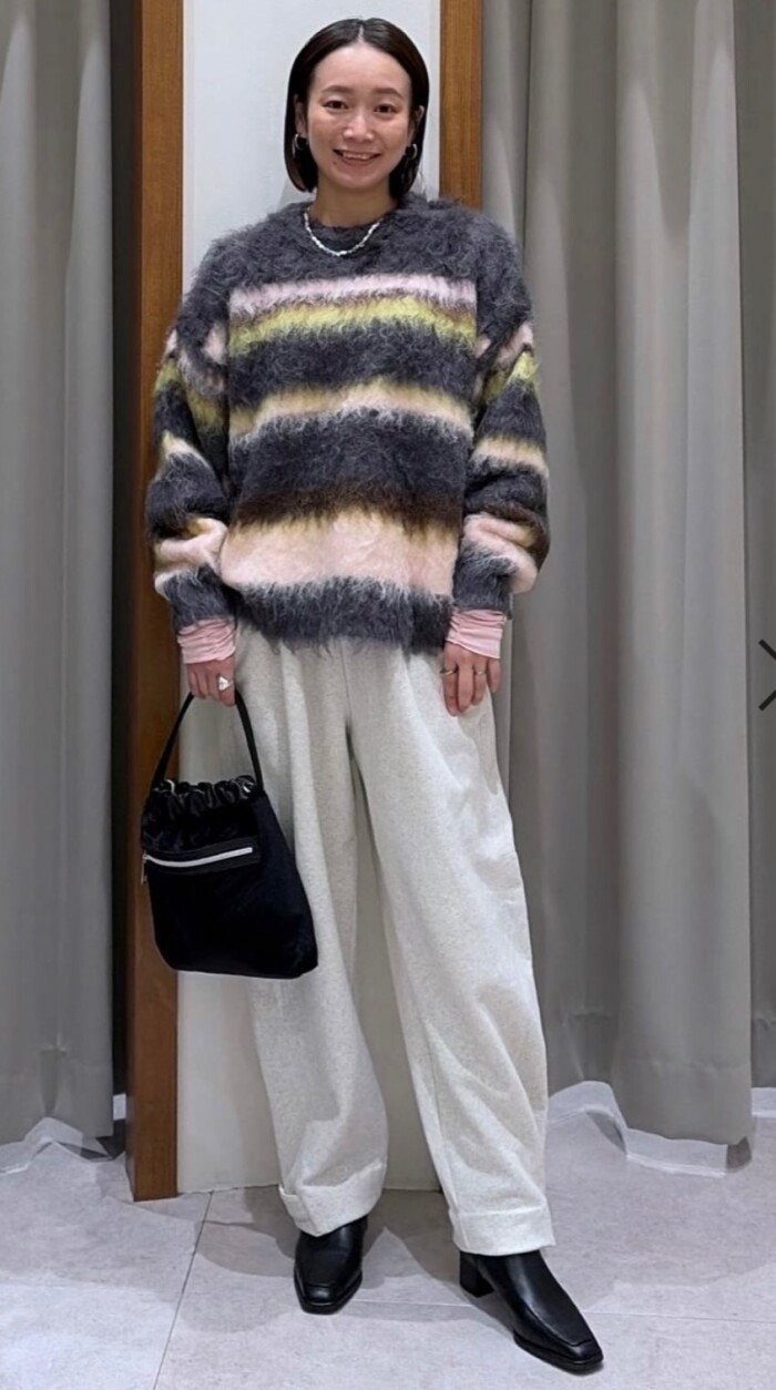 ロングヘアーボーダーニット